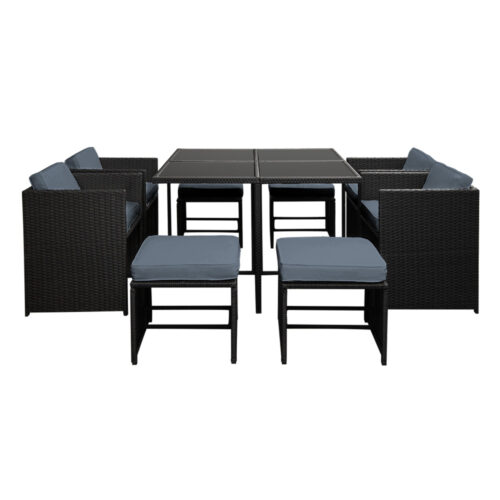 Gardeon Outdoor Dining Set 9 Piece Wicker Table Chairs Setting Black - Image 3