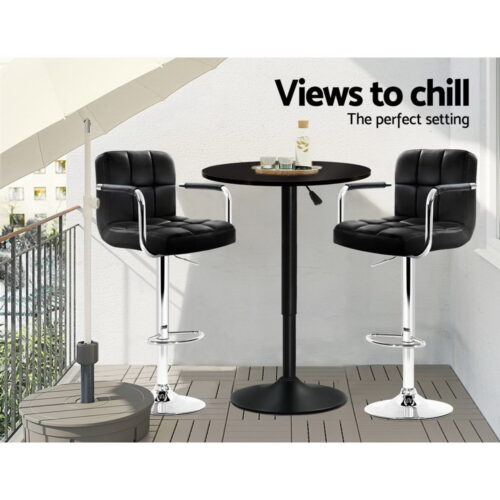 Artiss Bar Table Gas Lift Round Black - Image 7