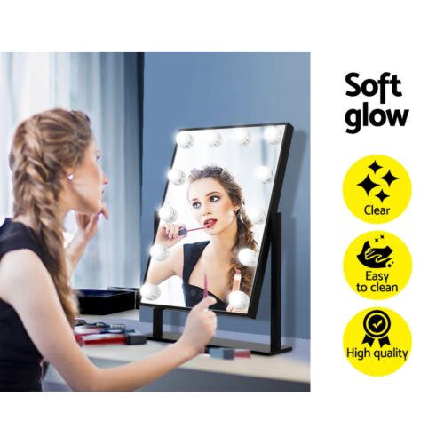 Embellir Makeup Mirror 30x48cm Hollywood Vanity with LED Light Rotation Tabletop - Image 5