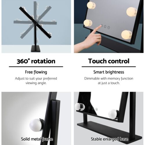 Embellir Makeup Mirror 30x48cm Hollywood Vanity with LED Light Rotation Tabletop - Image 6