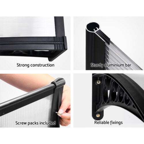 Instahut Window Awning Door Canopy 1mx2m Transparent - Image 8