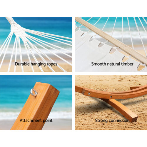 Gardeon Hammock Bed Outdoor Camping Garden Tassel Timber Hammock White - Image 7