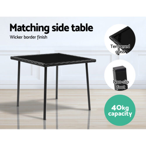 Gardeon 3PC Rocking Chair Table Wicker Outdoor Furniture Patio Bistro Set Black - Image 11
