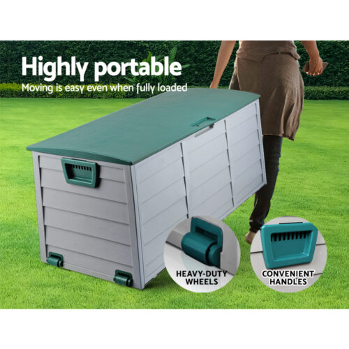 Gardeon Outdoor Storage Box 290L Lockable Organiser Garden Deck Shed Tool Green - Image 7