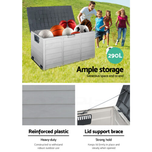 Gardeon Outdoor Storage Box 290L Lockable Organiser Garden Deck Shed Tool Grey - Image 5