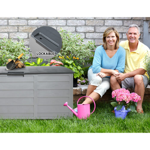 Gardeon Outdoor Storage Box 290L Lockable Organiser Garden Deck Shed Tool Grey - Image 6