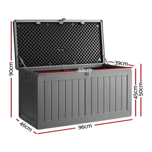 Gardeon Outdoor Storage Box 190L Container Lockable Garden Bench Tool Shed Black - Image 2