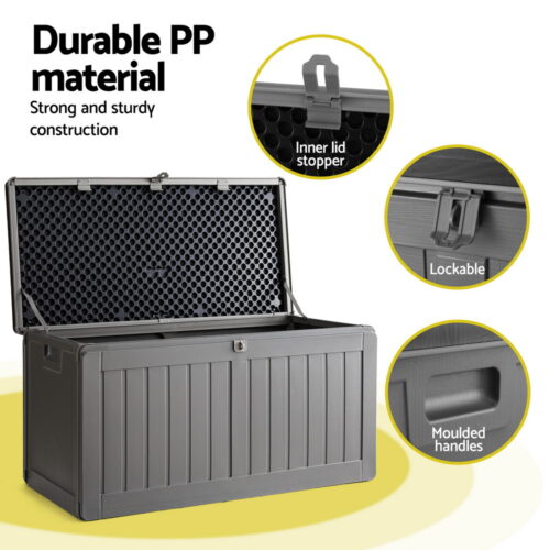 Gardeon Outdoor Storage Box 190L Container Lockable Garden Bench Tool Shed Black - Image 6