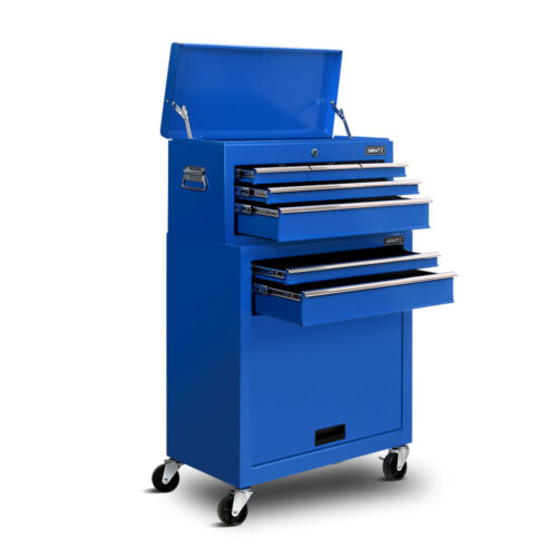 Giantz 7 Drawer Tool Box Cabinet Chest Trolley Toolbox Garage Storage Blue - Image 2