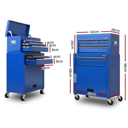 Giantz 7 Drawer Tool Box Cabinet Chest Trolley Toolbox Garage Storage Blue - Image 3