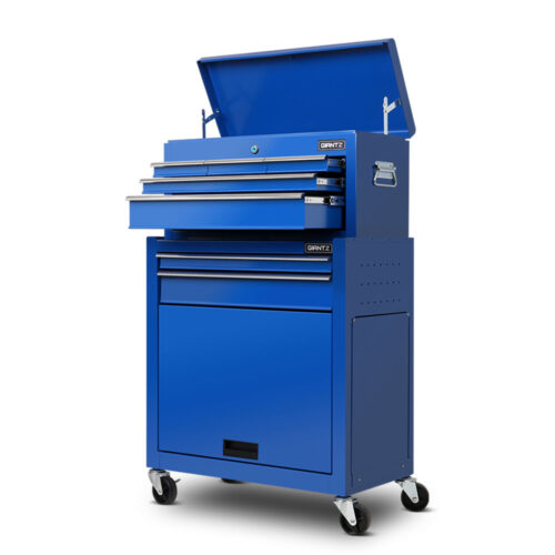 Giantz 7 Drawer Tool Box Cabinet Chest Trolley Toolbox Garage Storage Blue - Image 4