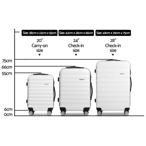 Wanderlite 3Set 20-24-28 Inch Luggage with TSA Lock Spinner Travel Suitcase Carry On Hard Shell Luggage Case White - Image 2