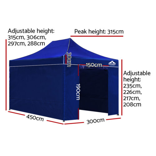 Instahut Gazebo 3x4.5 Pop Up Marquee Folding Tent Wedding Gazebos Camping Outdoor Shade Canopy Blue - Image 3