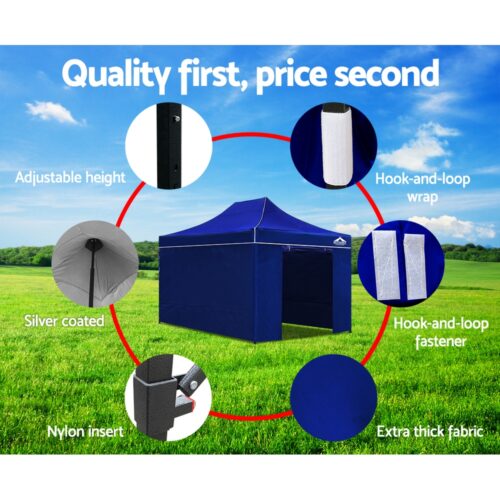 Instahut Gazebo 3x4.5 Pop Up Marquee Folding Tent Wedding Gazebos Camping Outdoor Shade Canopy Blue - Image 8