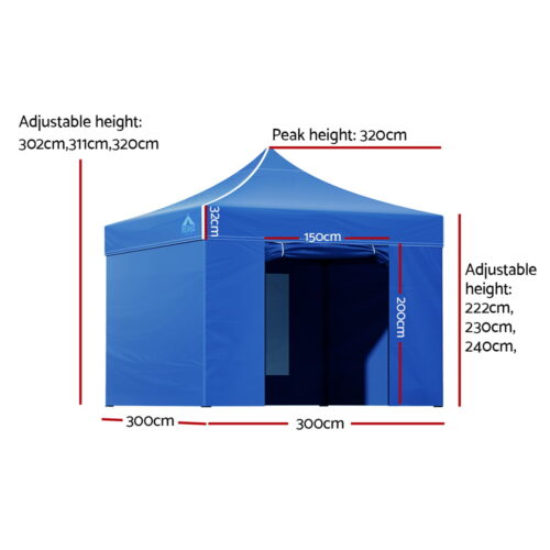 Instahut Gazebo Pop Up Marquee 3x3 Folding Tent Wedding Gazebos 500D Oxford Blue - Image 3