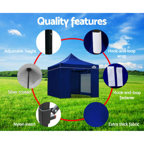 Instahut Gazebo Pop Up Marquee 3x3 Folding Tent Wedding Gazebos 500D Oxford Blue - Image 7