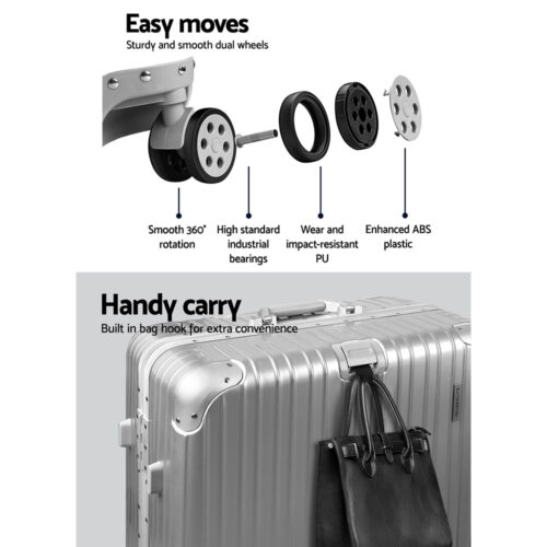 Wanderlite 28 Inch Luggage with TSA Lock Stainless�Steel�Wrapped�Corners Hard Shell Travel Suitcase Luggage Case Silver - Image 6