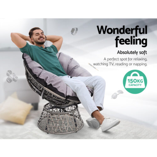 Gardeon Outdoor Lounge Setting Papasan Chair Wicker Table Garden Furniture Grey - Image 6