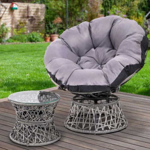 Gardeon Outdoor Lounge Setting Papasan Chair Wicker Table Garden Furniture Grey - Image 9
