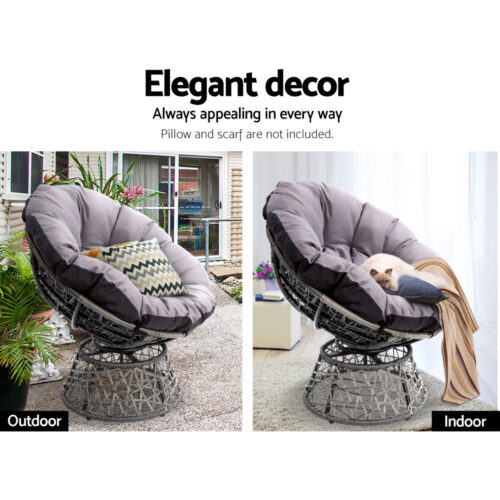 Gardeon Outdoor Lounge Setting Papasan Chair Wicker Table Garden Furniture Grey - Image 11