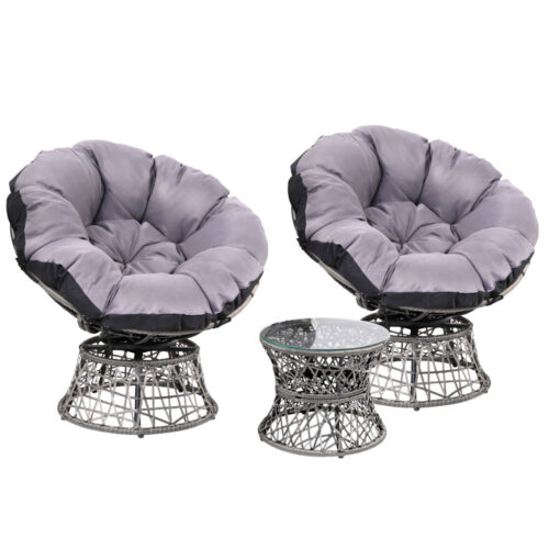 Gardeon Outdoor Lounge Setting Furniture Wicker Papasan Chairs Table Patio Grey - Image 2