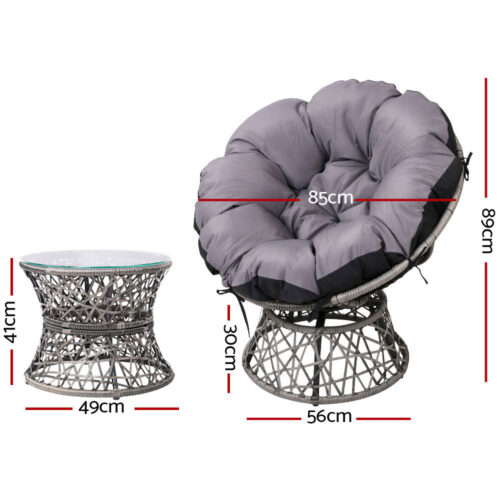 Gardeon Outdoor Lounge Setting Furniture Wicker Papasan Chairs Table Patio Grey - Image 3