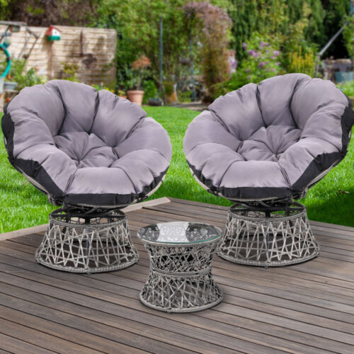 Gardeon Outdoor Lounge Setting Furniture Wicker Papasan Chairs Table Patio Grey - Image 9