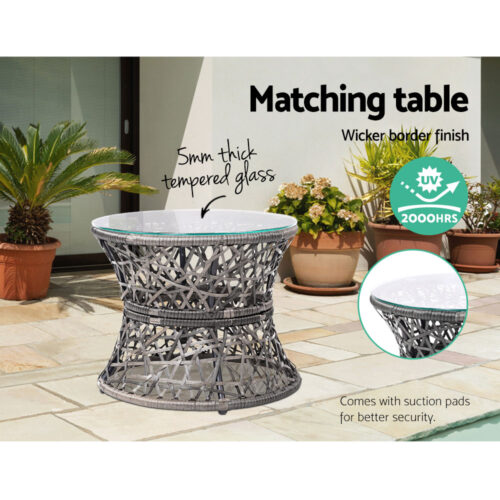 Gardeon Outdoor Lounge Setting Furniture Wicker Papasan Chairs Table Patio Grey - Image 12