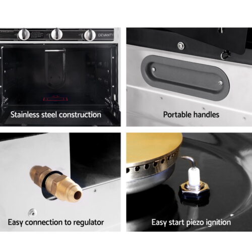 Devanti Portable Gas Oven LPG Silver - Image 7
