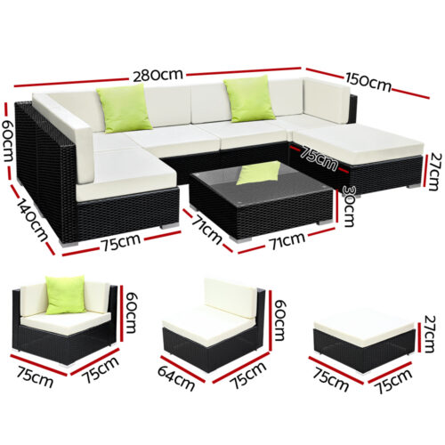 Gardeon 7-Piece Outdoor Sofa Set Wicker Couch Lounge Setting 6 Seater - Image 3
