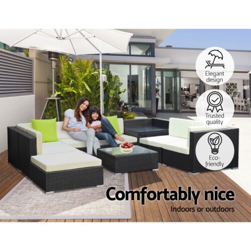 Gardeon 9-Piece Outdoor Sofa Set Wicker Couch Lounge Setting 7 Seater - Image 7