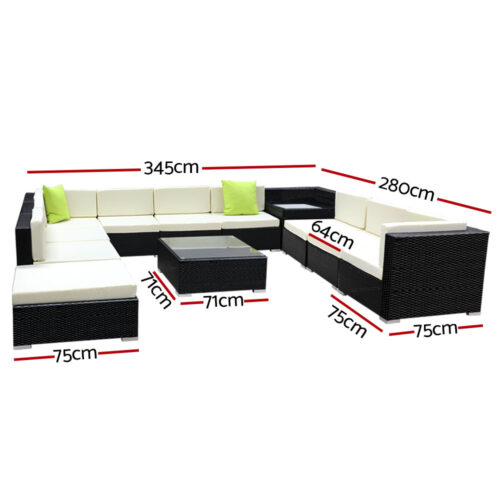 Gardeon 12PC Outdoor Furniture Sofa Set Wicker Garden Patio Lounge - Image 3