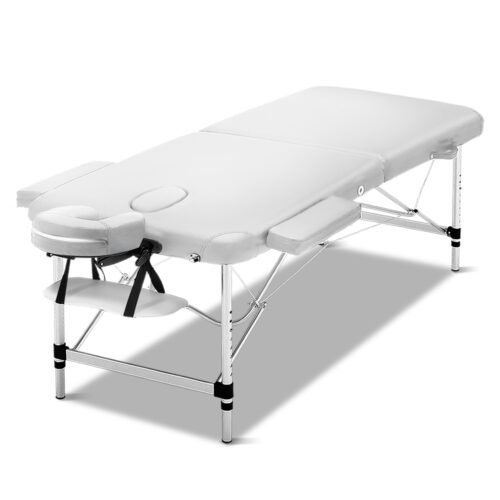 Zenses Massage Table 75cm Portable 2 Fold Aluminium Beauty Bed White - Image 2