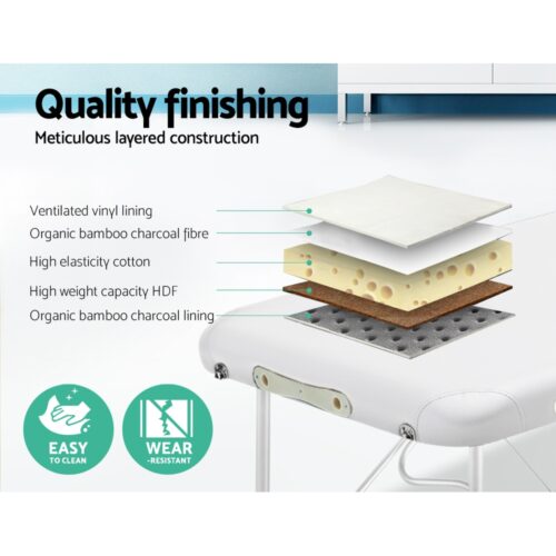 Zenses Massage Table 75cm Portable 2 Fold Aluminium Beauty Bed White - Image 5