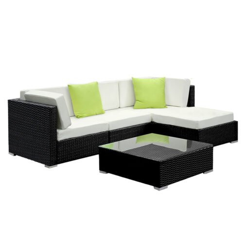 Gardeon 5-Piece Outdoor Sofa Set Wicker Couch Lounge Setting Cover - Image 2