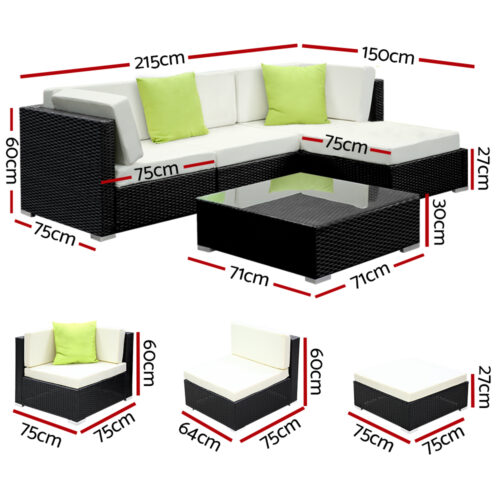 Gardeon 5-Piece Outdoor Sofa Set Wicker Couch Lounge Setting Cover - Image 3