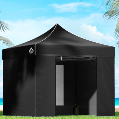 Instahut Gazebo Pop Up Marquee 3x3m Folding Tent Wedding Gazebos 500D Black - Image 8