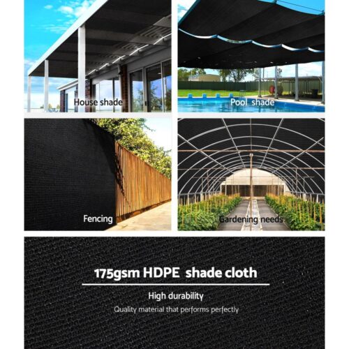 Instahut 70% Shade Cloth 3.66x30m Shade Cloth Sail Heavy Duty Shadecloth Garden Mesh Roll BK - Image 5