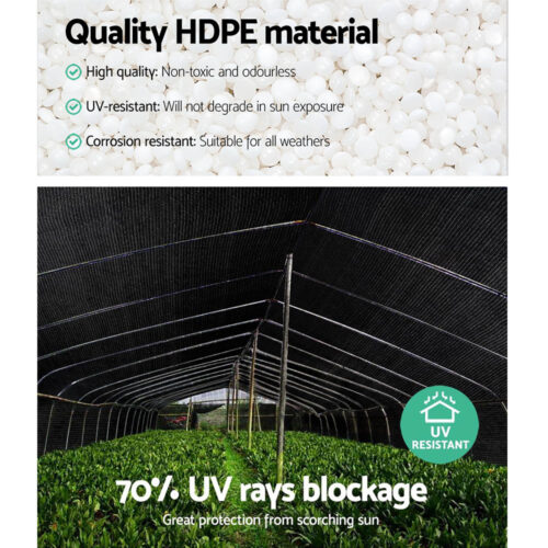 Instahut 70% Shade Cloth 3.66x30m Shade Cloth Sail Heavy Duty Shadecloth Garden Mesh Roll BK - Image 7