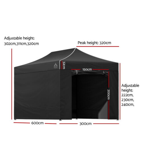 Instahut Gazebo 3x6 Pop Up Marquee Folding Tent Wedding Gazebos Camping Outdoor Shade Canopy Black - Image 2