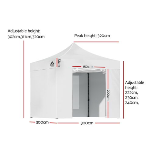 Instahut Gazebo Pop Up Marquee 3x3 Folding Tent Wedding Gazebos 500D White - Image 2