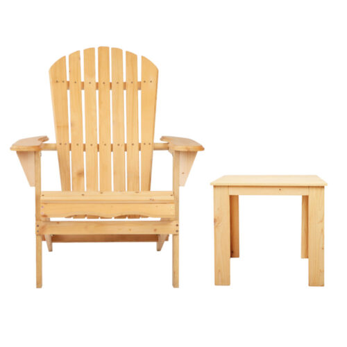 Gardeon 3PC Adirondack Outdoor Table and Chairs Wooden Foldable Beach Chair Natural - Image 4