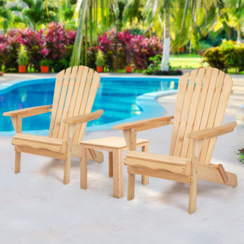Gardeon 3PC Adirondack Outdoor Table and Chairs Wooden Foldable Beach Chair Natural - Image 9