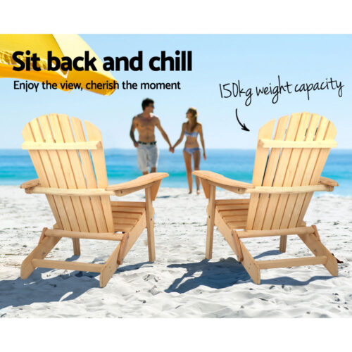 Gardeon 3PC Adirondack Outdoor Table and Chairs Wooden Foldable Beach Chair Natural - Image 10