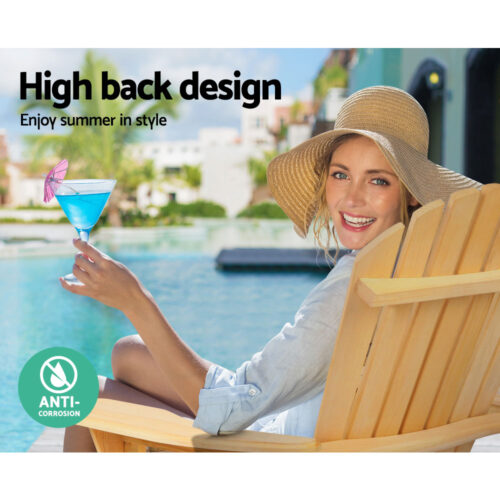 Gardeon 3PC Adirondack Outdoor Table and Chairs Wooden Foldable Beach Chair Natural - Image 13