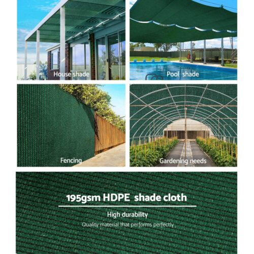 Instahut 90% Shade Cloth 3.66x20m Shadecloth Sail Heavy Duty Green - Image 5