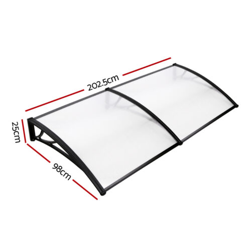Instahut Window Door Awning Canopy 1mx2m Transparent Sheet Black Plastic Frame - Image 3