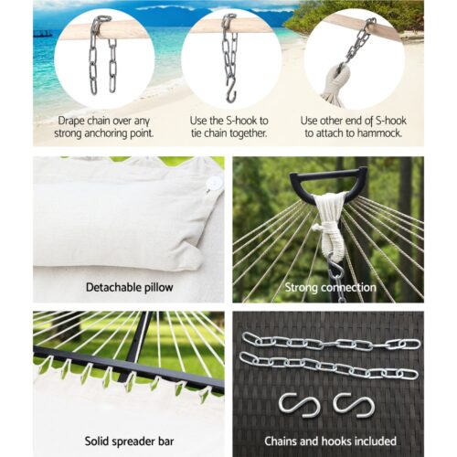 Gardeon Hammock Bed Outdoor Camping Portable Hanging Chair 2 Person Piillow - Image 8