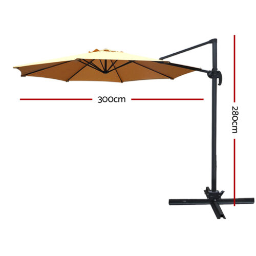 Instahut 3m Outdoor Umbrella Cantilever 360 Degree Tilt Beach Roma Beige - Image 3
