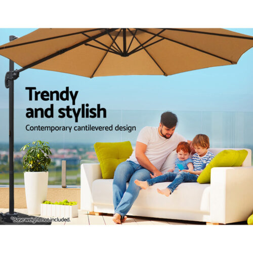 Instahut 3m Outdoor Umbrella Cantilever 360 Degree Tilt Beach Roma Beige - Image 5